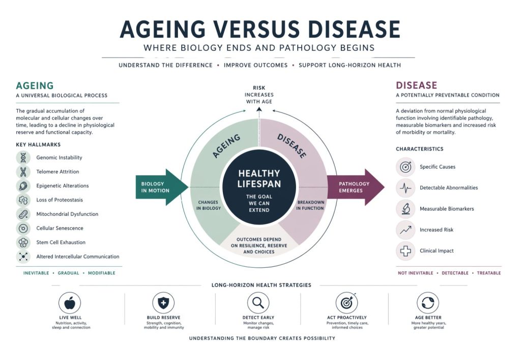 Where Biology Ends and Pathology Begins Understanding Ageing